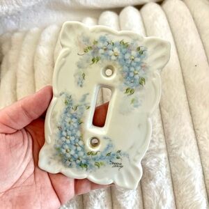 Antique Porcelain Light Switch Cover Blue Floral Shabby Chic